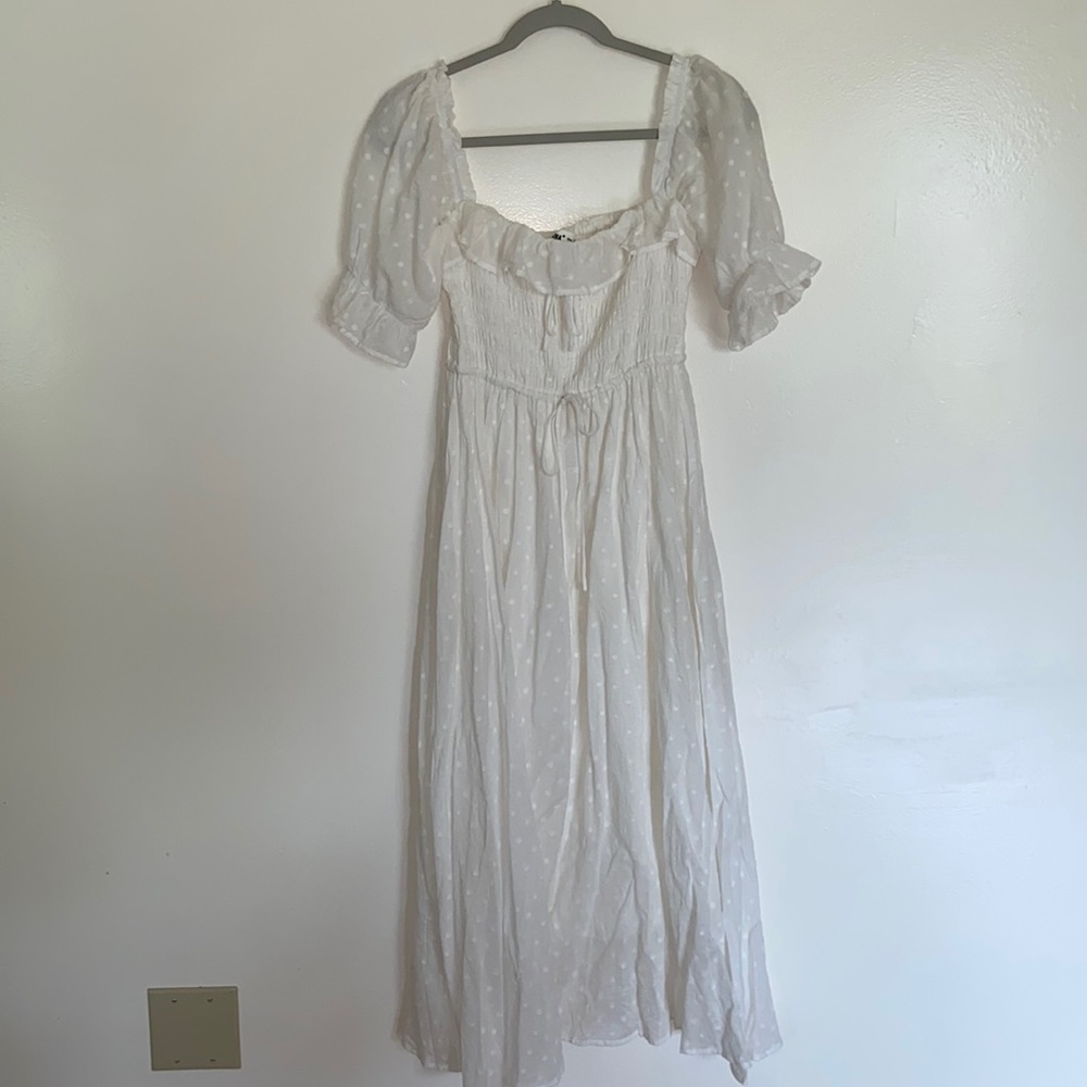 White Flowy Square Neck Dress